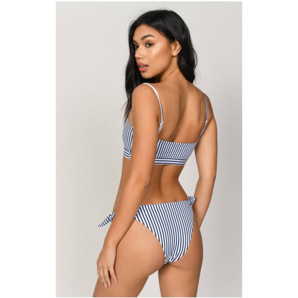 Tobi Womens Days With You Stripe Bikini bottom White and Navy SM Swim Beach - Picture 2 of 2